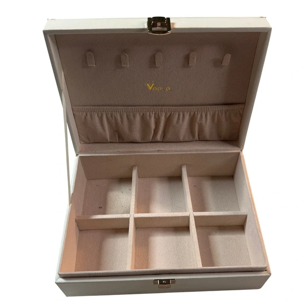 Voova Jewelry Box Organizer Velvet Double Layer Ring Earring Case